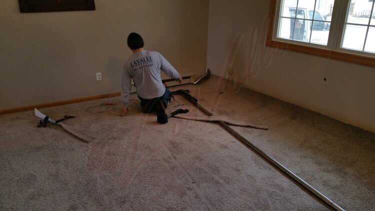 Basement Carpet installation in Lisbon, North Dakota.